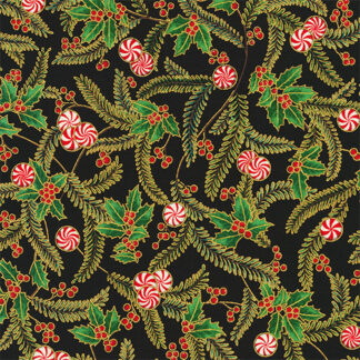 Robert Kaufman - Holiday Flourish - Peppermint Twist - Black FQ